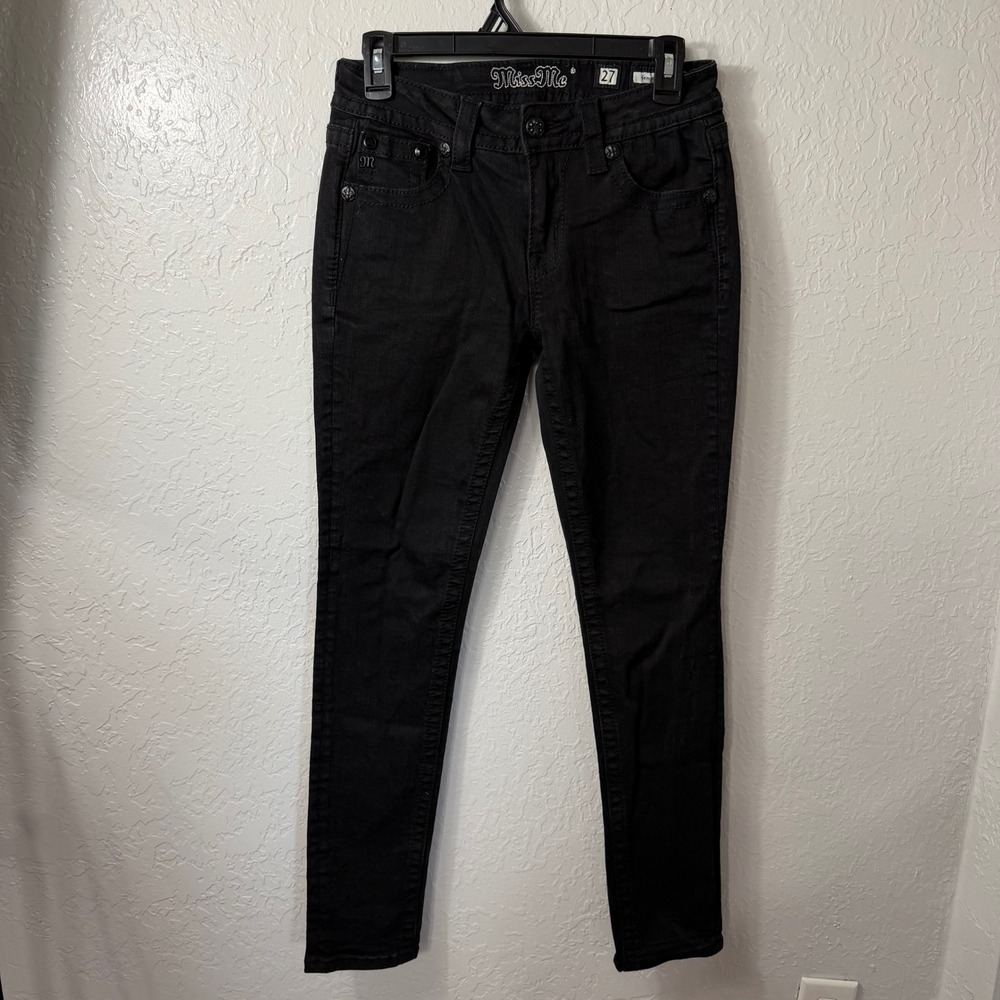 Miss Me Womens Skinny Jeans Black Embroidered Sequin Pockets MY7362S3 Size 27